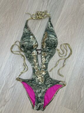 Coogi Camo Sequin Monokini One Piece Swimsuit S